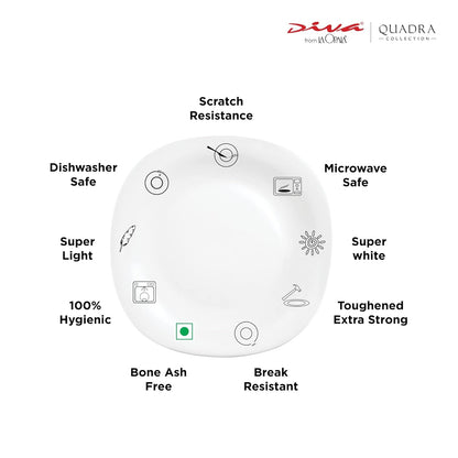 La Opala Diva, Quadra Collection, Opal Glass Cup & Saucer Set 12 pcs, Golden Shades, White, Standard