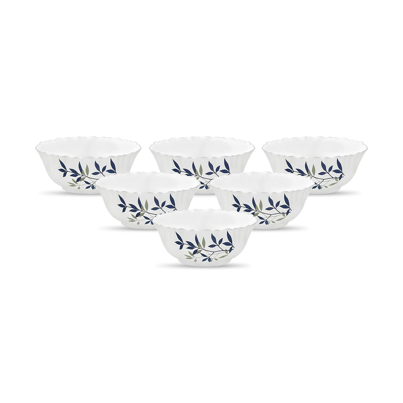 La Opala Novo Collection Opal Glass Crockery | Vegetable Bowl Set of 6 | Silken Charm Design | Bowls for dal & Condiments | Microwave Safe | 100% Vegetarian | Extra Strong | Super Light & White