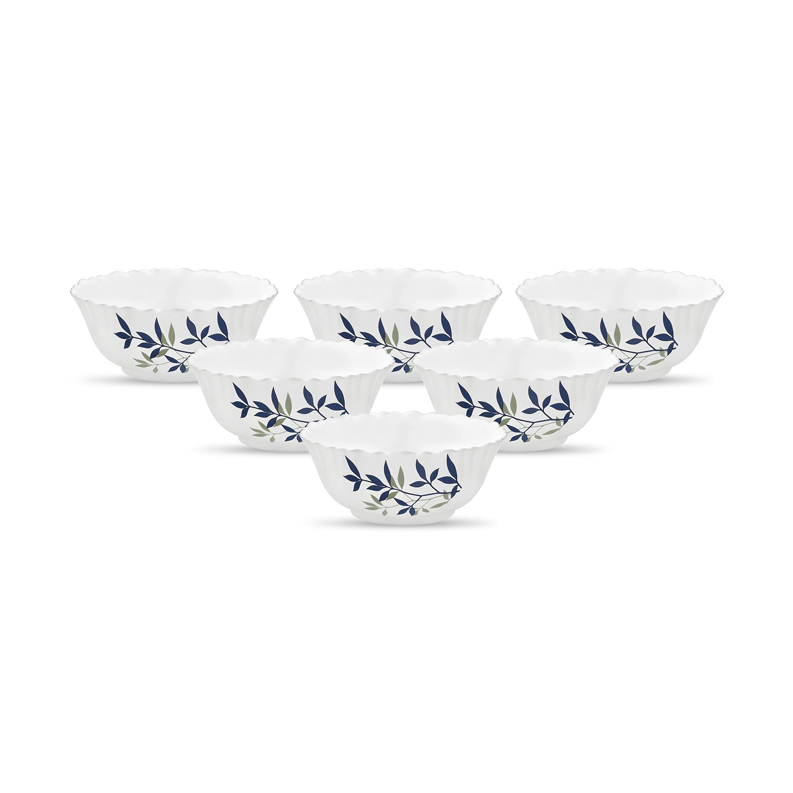 La Opala Novo Collection Opal Glass Crockery | Vegetable Bowl Set of 6 | Silken Charm Design | Bowls for dal & Condiments | Microwave Safe | 100% Vegetarian | Extra Strong | Super Light & White