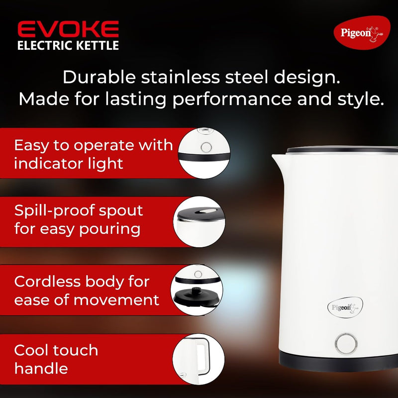 Pigeon by Stovekraft Evoke Electric Kettle with Stainless Steel Body, 1.8 Litre