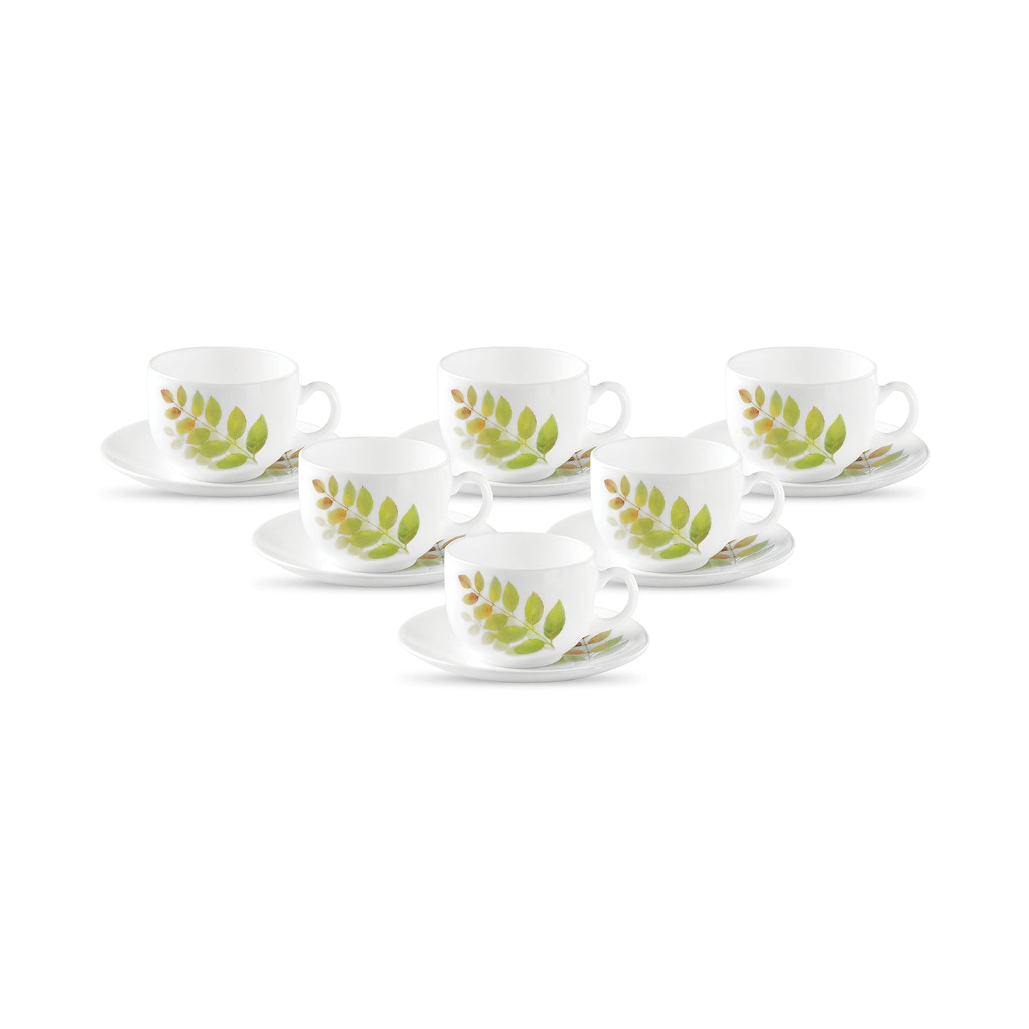 La Opala Diva, Opal Glass Crockery | Cup & Saucer Iris Regular, Set of 12 | Golden Fall, 160 ml | for Tea & Coffee | Microwave Safe | 100% Vegetarian | Extra Strong | Super Light | Super White