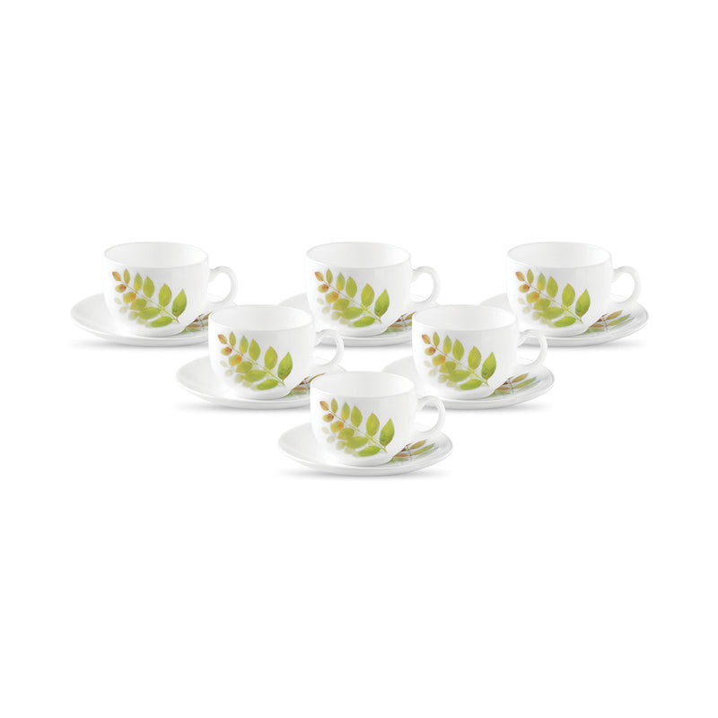 La Opala Diva, Opal Glass Crockery | Cup & Saucer Iris Regular, Set of 12 | Grace Red, 160 ml | for Tea & Coffee | Microwave Safe | 100% Vegetarian | Extra Strong | Super Light | Super White