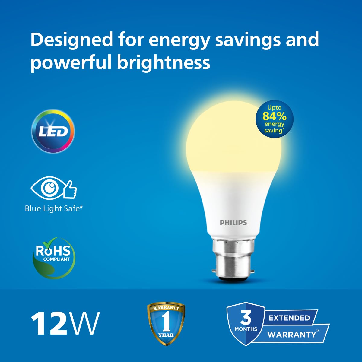 Philips Ace Saver Base B22 12-Watt LED Bulb (Warm White) - Pack of 2