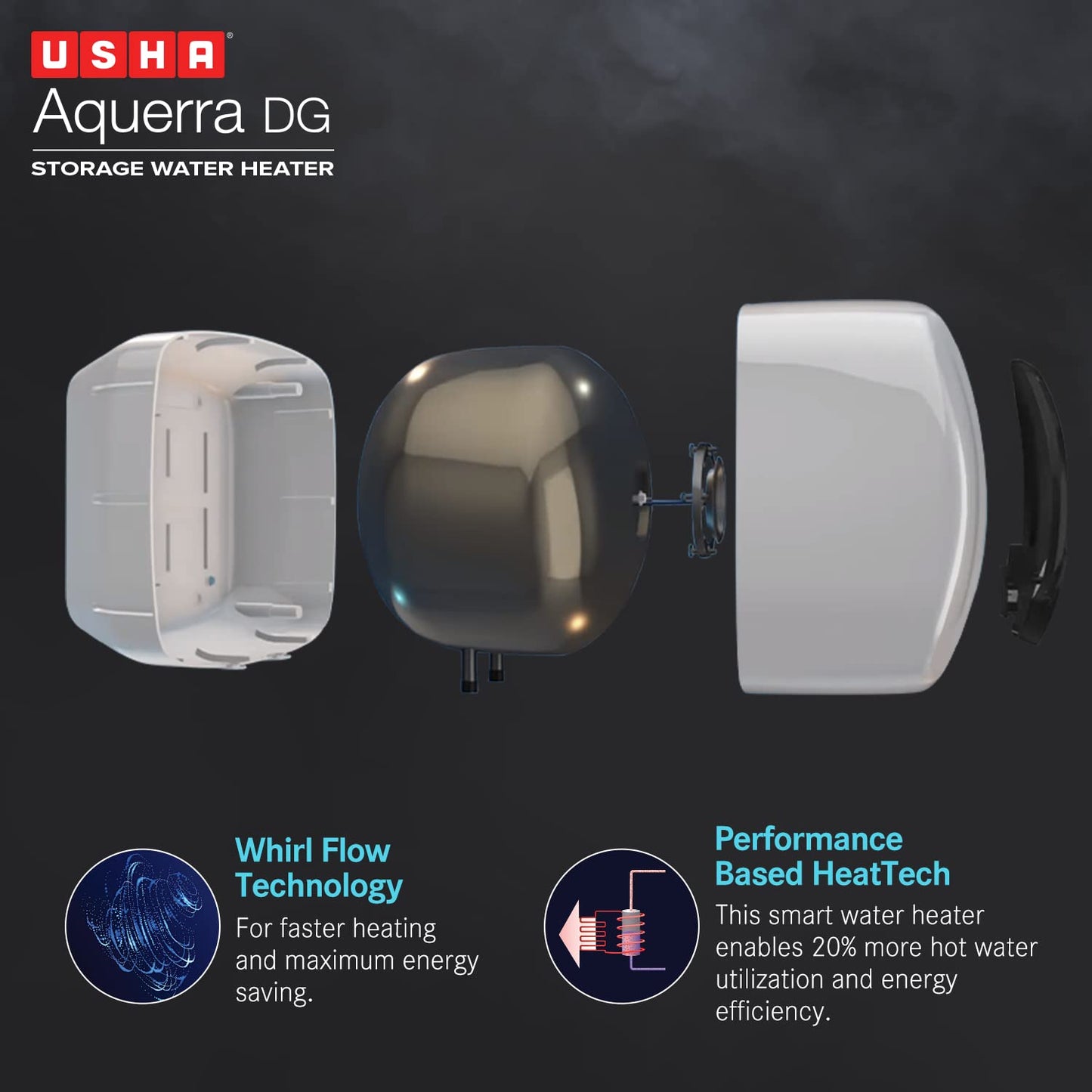 Usha Aquerra DG 25 Litre 5 Star Digital Storage Water Heater with Remote (White), Wall Mounting