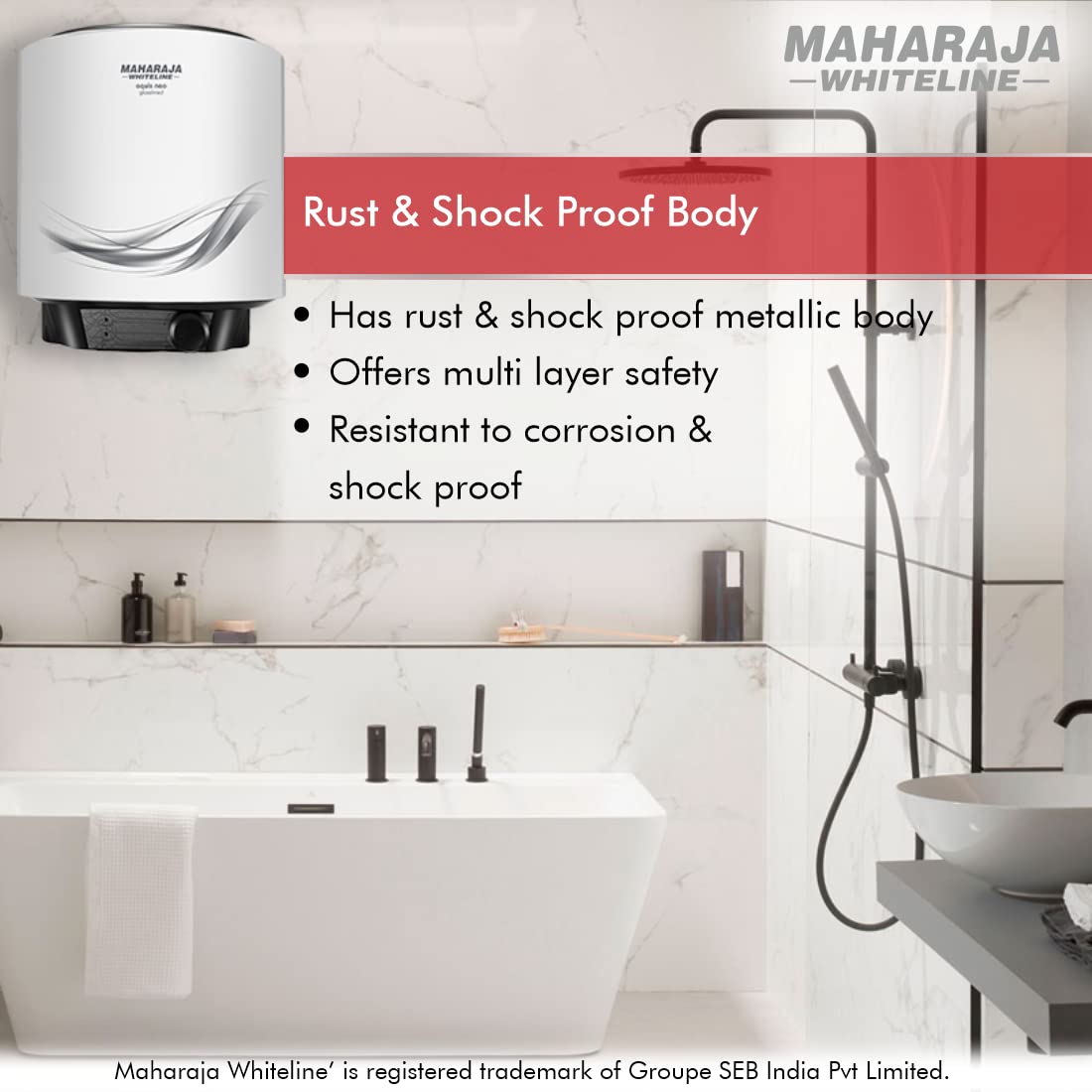 Maharaja Whiteline Aquis Neo Storage wall Water Heater, 10 litre, Glasslined coating, Rust & Shock proof Metal Body, Blue & White Color, Free Installation - AQUIS NEO/WH-167