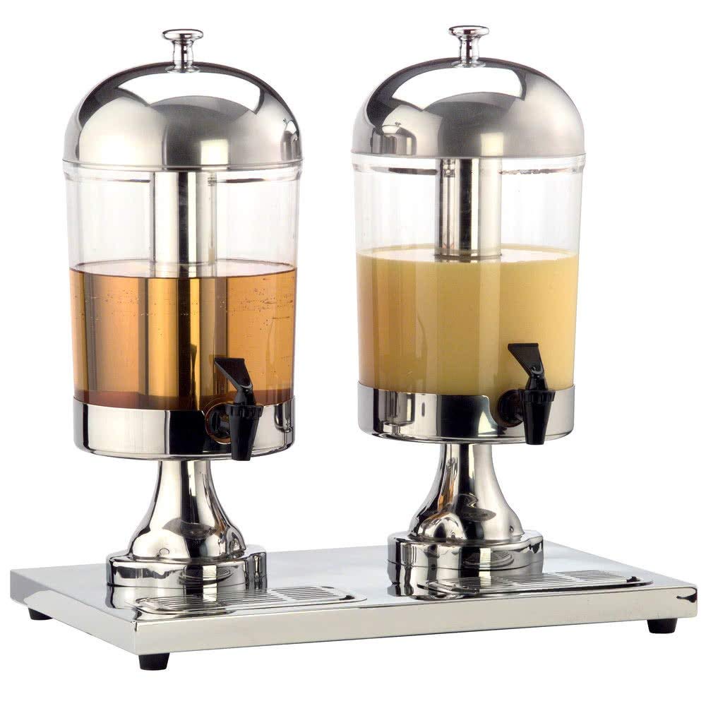 MAZORIA Juice Dispenser Double Jar (8 litres + 8 litres) Capacity and SS Ice Stick (for Keeping Liquid Cold), Stainless Steel, silver