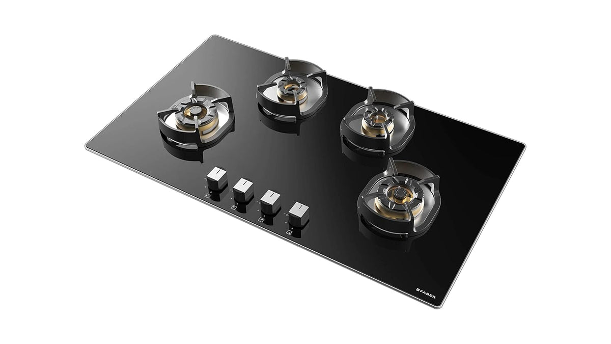 Faber 90 cm hob, 4 Brass Burner with Flame Failure Device,Glass Top (HOB NEXUS IND STAR HT904 FFD CRS BR CI) Auto Igniti