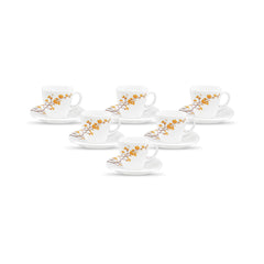 La Opala Diva, Quadra Collection, Opal Glass Cup & Saucer Set 12 pcs, Golden Shades, White, Standard