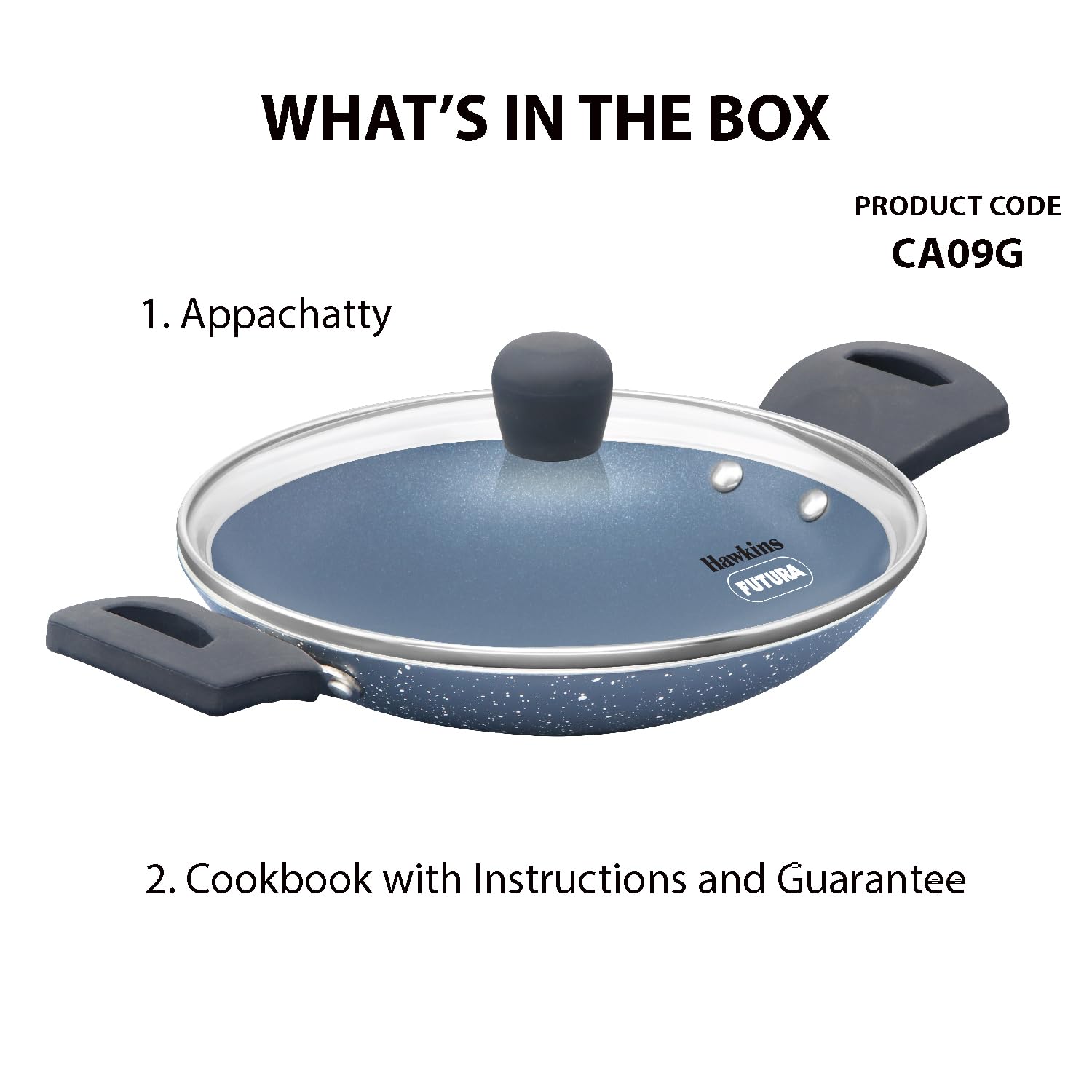 Hawkins Nonstick Pro 0.9 Litre Appachatty, Mini Kadhai, Appachatti, Appachetty, Appam Pot Maker, Deep Fry Pan with Glass Lid, Granite Kadai