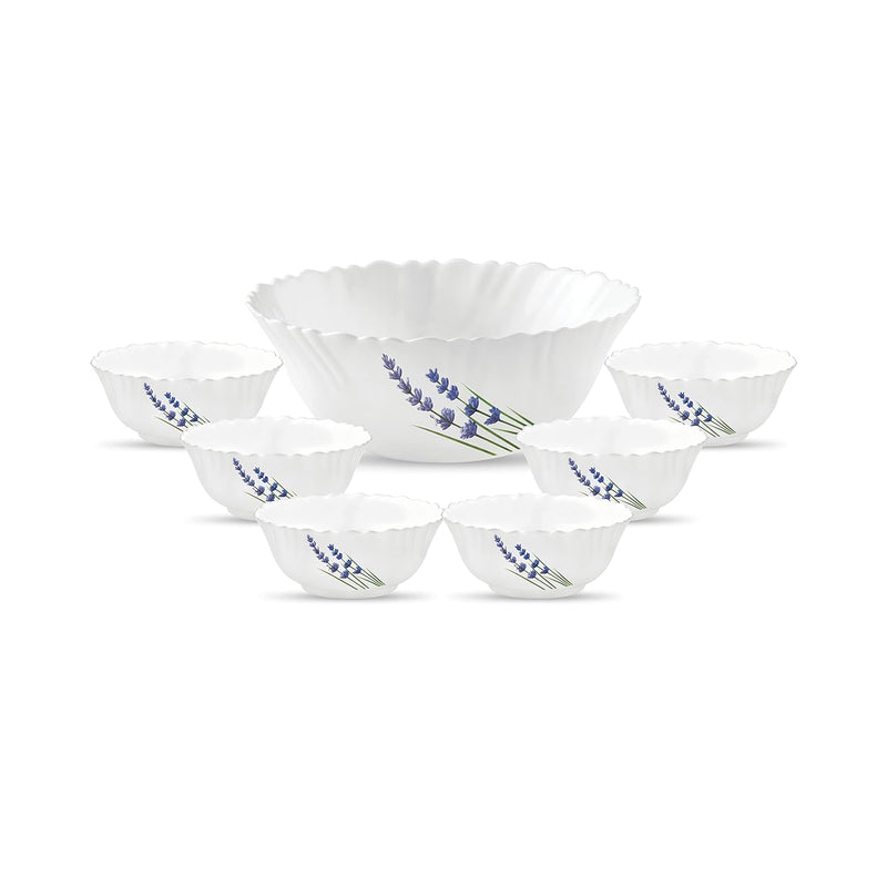 La Opala, Novo Collection, Opal Glass Pudding Set 7 Pcs, English Lavender, White,‎175 ML