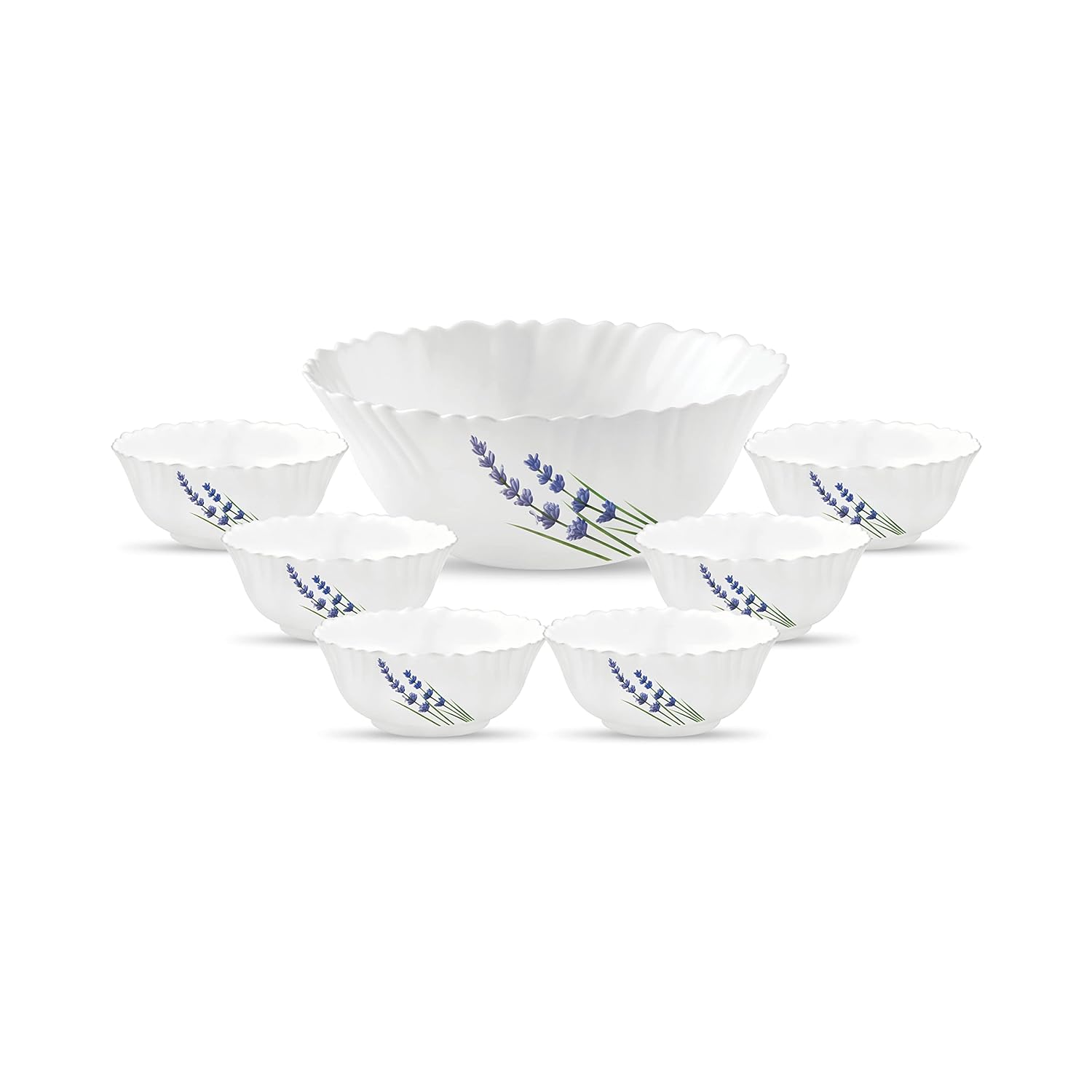 La Opala, Novo Collection, Opal Glass Pudding Set 7 Pcs, English Lavender, White,‎175 ML