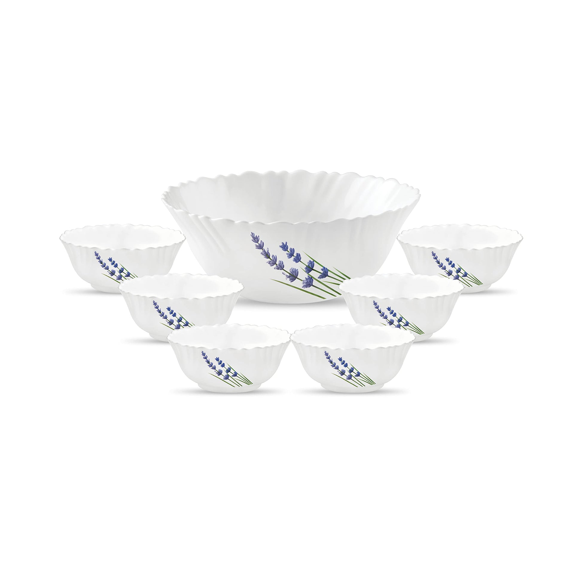 La Opala Novo Collection Opal Glass Crockery | Gift Set of 7 | Pudding Set 7 pcs Blissfull Green | Bowls for Desserts & Gifting | Microwave Safe | 100% Vegetarian | Extra Strong | Light & White