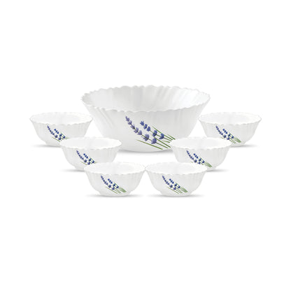 La Opala Novo Collection Opal Glass Crockery | Gift Set of 7 | Pudding Set 7 pcs Blissfull Green | Bowls for Desserts & Gifting | Microwave Safe | 100% Vegetarian | Extra Strong | Light & White