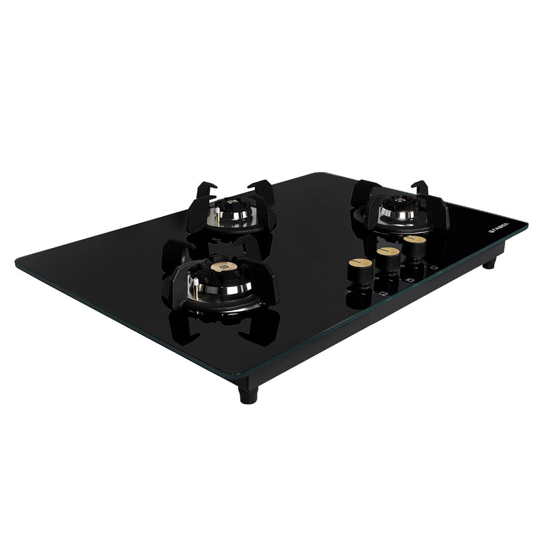 Faber Hob/Hobtop 3 Brass Burner Auto Electric Ignition Glass Top (Maxus HT783 CRS BR CI AI) Black