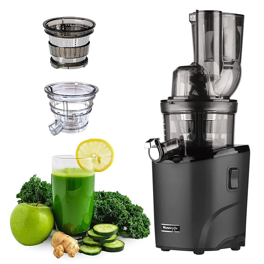 Kuvings REVO830 Black with Smoothie & Sorbet Luxury Cold Press Whole Slow Juicer, World's 1st Patented Automatic-Cutting Auger to reduce juicing time, 240W Strong Motor, 12 Yrs Motor Warranty