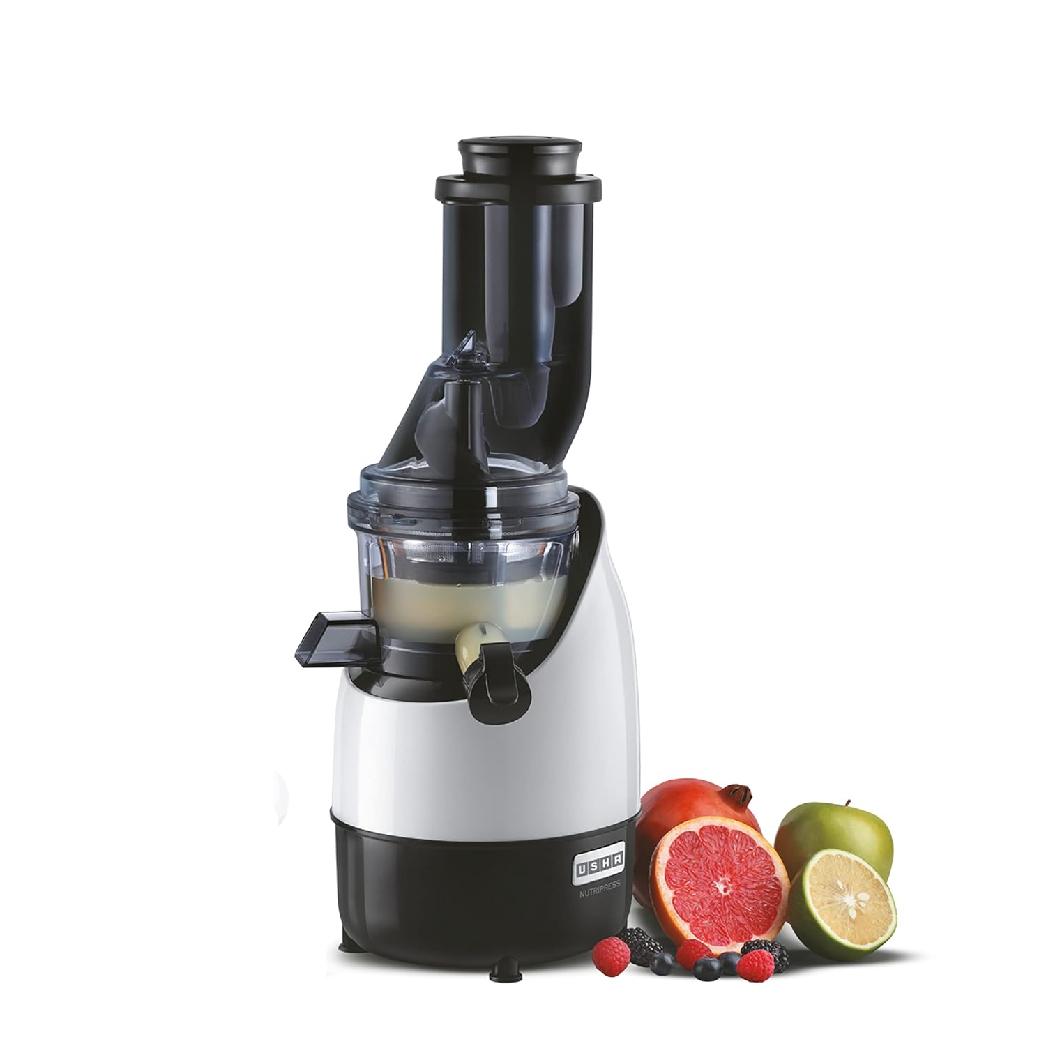 Usha CPJ 382F NutriPress Cold Press Juicer with Full Mouth Feeding Tube, 200 Watt (Black & White)