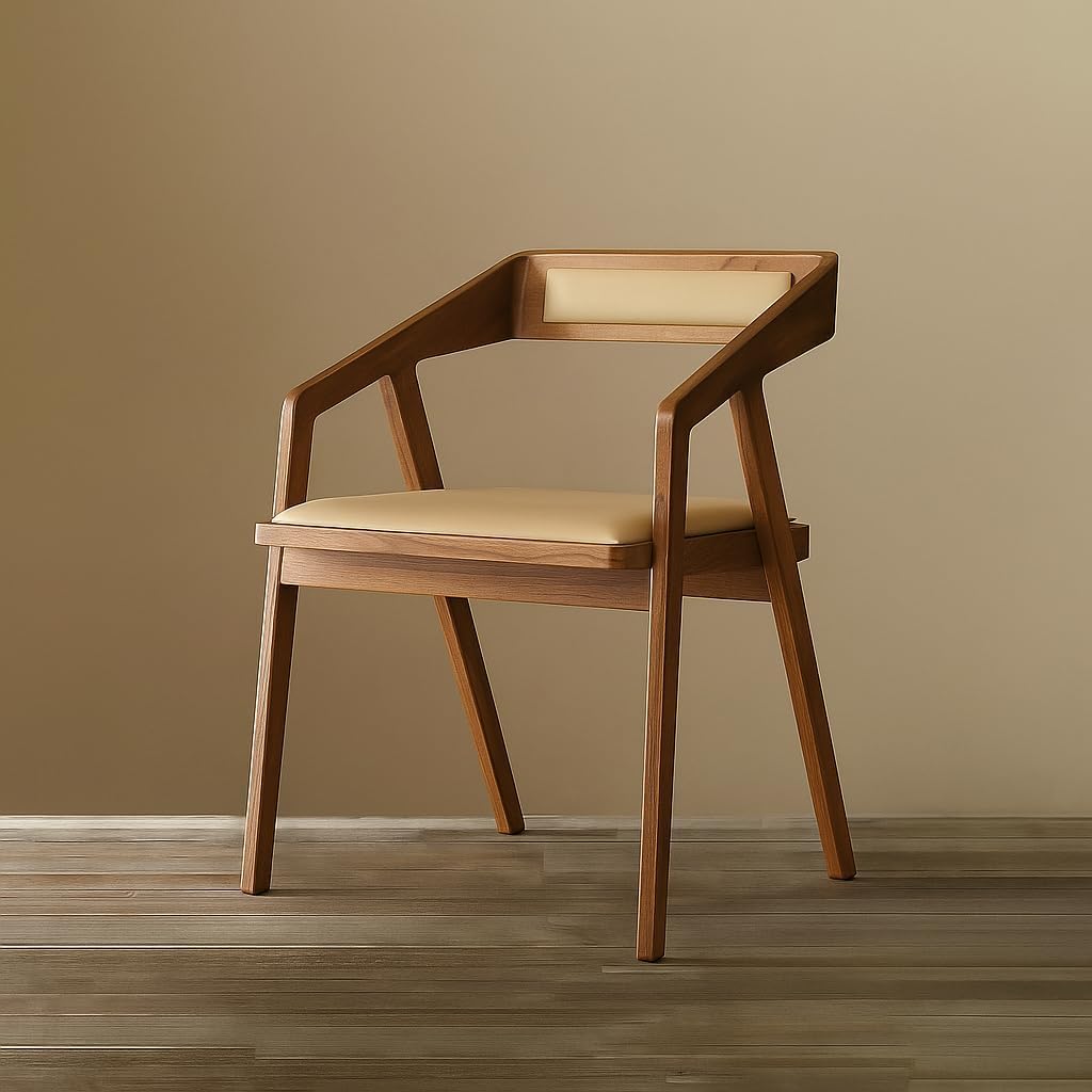 Solid Sheesham Wood Cafe Arm Chair, Cream Upholstered Seat, Modern Wooden Accent Chair, Set of 1 (Cream Set Of 