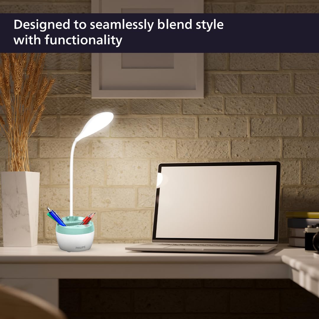 Philips Onyx Green Rechargeable LED Table Lamp with Mobile & Pen Holder