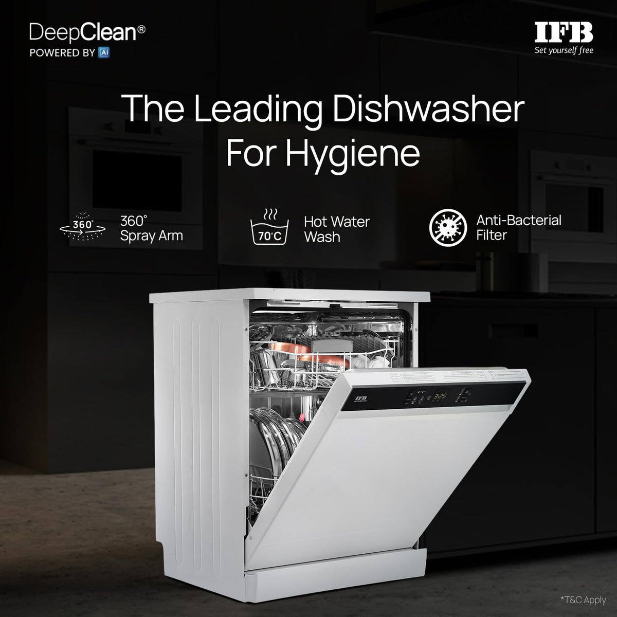 IFB 14 Place Settings (fits up to 80 utensils) with DeepClean® Technology Freestanding Dishwasher (Neptune FX14, White, 
