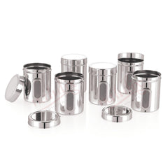 NATULIX 1 Kg Stainless Steel Containers for kitchen with See Through Window | Kitchen Containers Set | Silver | Mirror Finish (1250ml - 6pcs) Food Grains Capacity - 1kg Approx