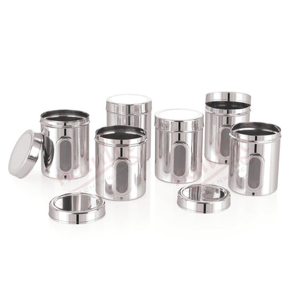 NATULIX 1 Kg Stainless Steel Containers for kitchen with See Through Window | Kitchen Containers Set | Silver | Mirror Finish (1250ml - 6pcs) Food Grains Capacity - 1kg Approx