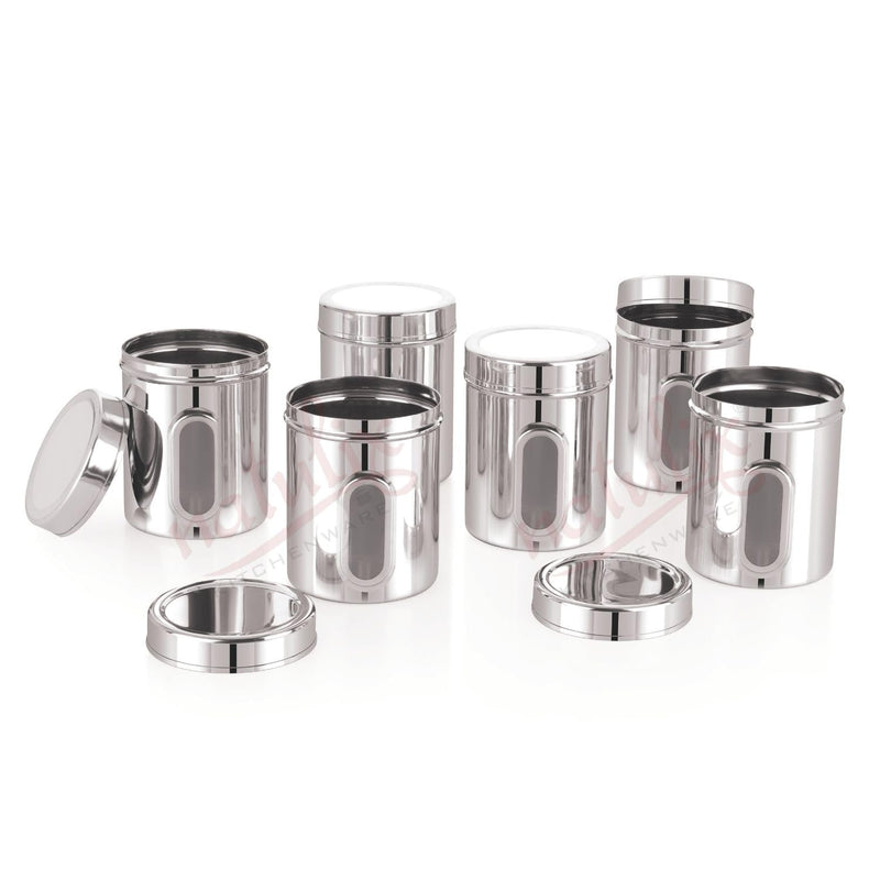 NATULIX 1 Kg Stainless Steel Containers for kitchen with See Through Window | Kitchen Containers Set | Silver | Mirror Finish (1250ml - 6pcs) Food Grains Capacity - 1kg Approx