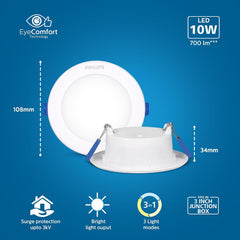 Philips polycarbonate 10-watt 3 Colours in 1 LED Downlighter (Pack of 12)