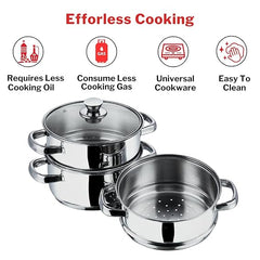 Vinod Stainless Steel 3 Tier Steamer Set (Induction Friendly) - 30 cm