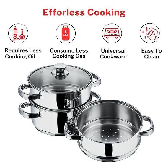 Vinod Stainless Steel 3 Tier Steamer Set (Induction Friendly) - 30 cm