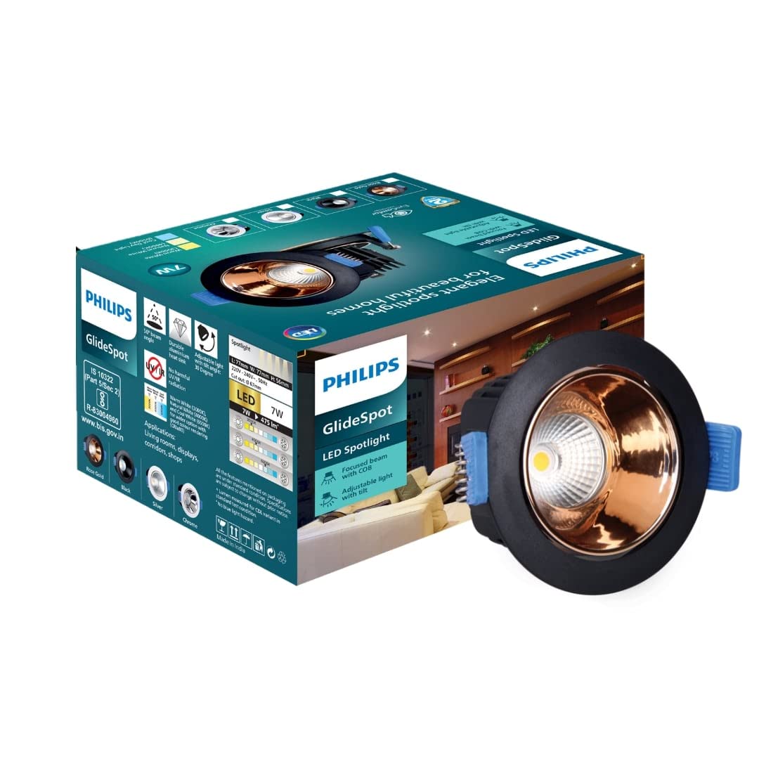 Philips 7 Watt Rose Gold Reflector LED Ceiling COB Round Spot Light with Adjustable Tilt