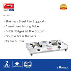 Prestige Gas Stove Two Burner Agni Classic