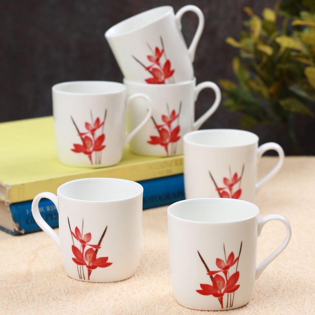 Clay Craft Fine Ceramic | Floral Printed | Tea/Coffee Cups - Set of 6-180 ml Each (Cup Saucer)