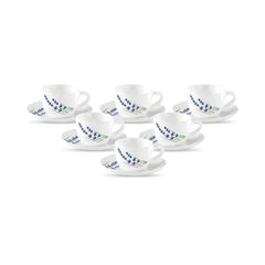 La Opala, Novo Collection Opal Glass Crockery | Cup & Saucer Princess, Set of 12 | English Lavender, 150 ml | for Tea & Coffee | Microwave Safe | 100% Vegetarian | Extra Strong | Super Light & White