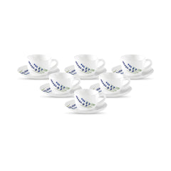 La Opala, Novo Collection Opal Glass Crockery | Cup & Saucer Princess, Set of 12 | Silken Charm, 150 ml | for Tea & Coffee | Microwave Safe | 100% Vegetarian | Extra Strong | Super Light | Super White