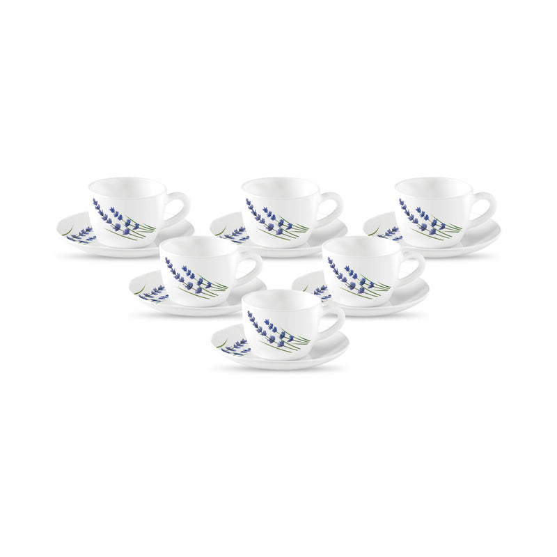 La Opala, Novo Collection Opal Glass Crockery | Cup & Saucer Princess, Set of 12 | Silken Charm, 150 ml | for Tea & Coffee | Microwave Safe | 100% Vegetarian | Extra Strong | Super Light | Super White