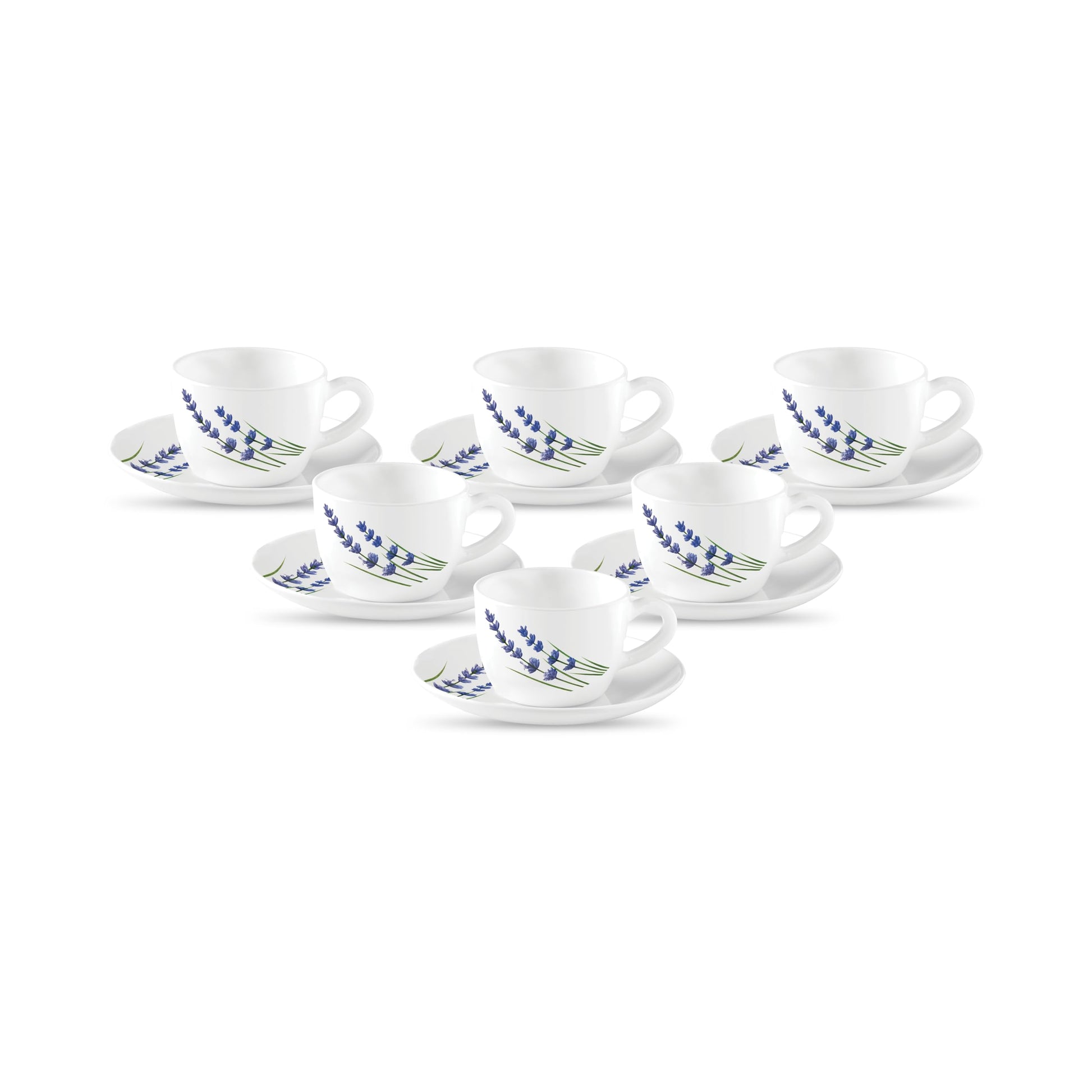 La Opala, Novo Collection Opal Glass Crockery | Cup & Saucer Princess, Set of 12 | Petite Roses, 150 ml | for Tea & Coffee | Microwave Safe | 100% Vegetarian | Extra Strong | Super Light | Super White