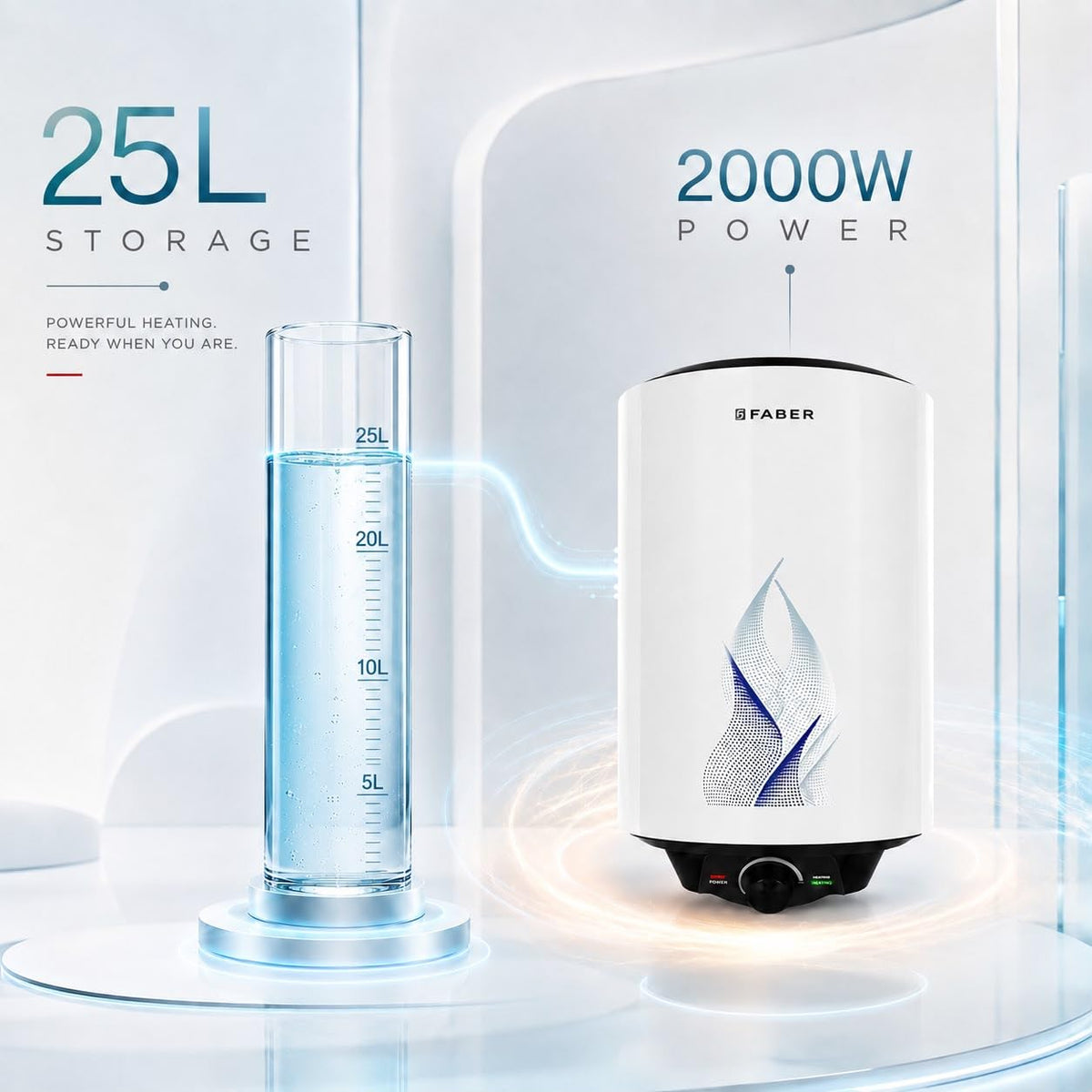 Faber Jazz 25L Storage Water Heater |Glass Line Tank with 7 Year warranty| Free pipe and Installation| 8 Bar Pressure, T
