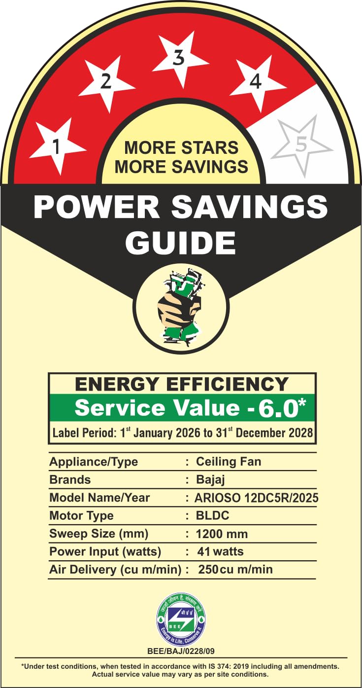 Bajaj Arioso 12DC5R 1200MM Silent Abs BLDC Ceiling Fan For Home | 5 Starrated Energy Efficient | Remote Control | High Air Delivery, Silent Operation | Unique Adjustable Canopy 【Wood & Copper】