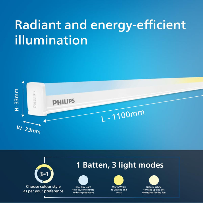Philips 36W 3-in-1 Colour Changing LED Batten 4 Ft