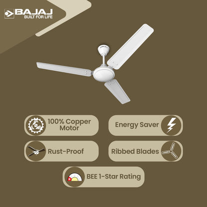 Bajaj Frore 1200 MM (48") Stars Rated Ceiling Fans for Home | BEE 1 star Rated Energy Efficient Ceiling Fan | Rust Free Coating for Long Life | High Air Delivery | 2-Yr Warranty 【White】