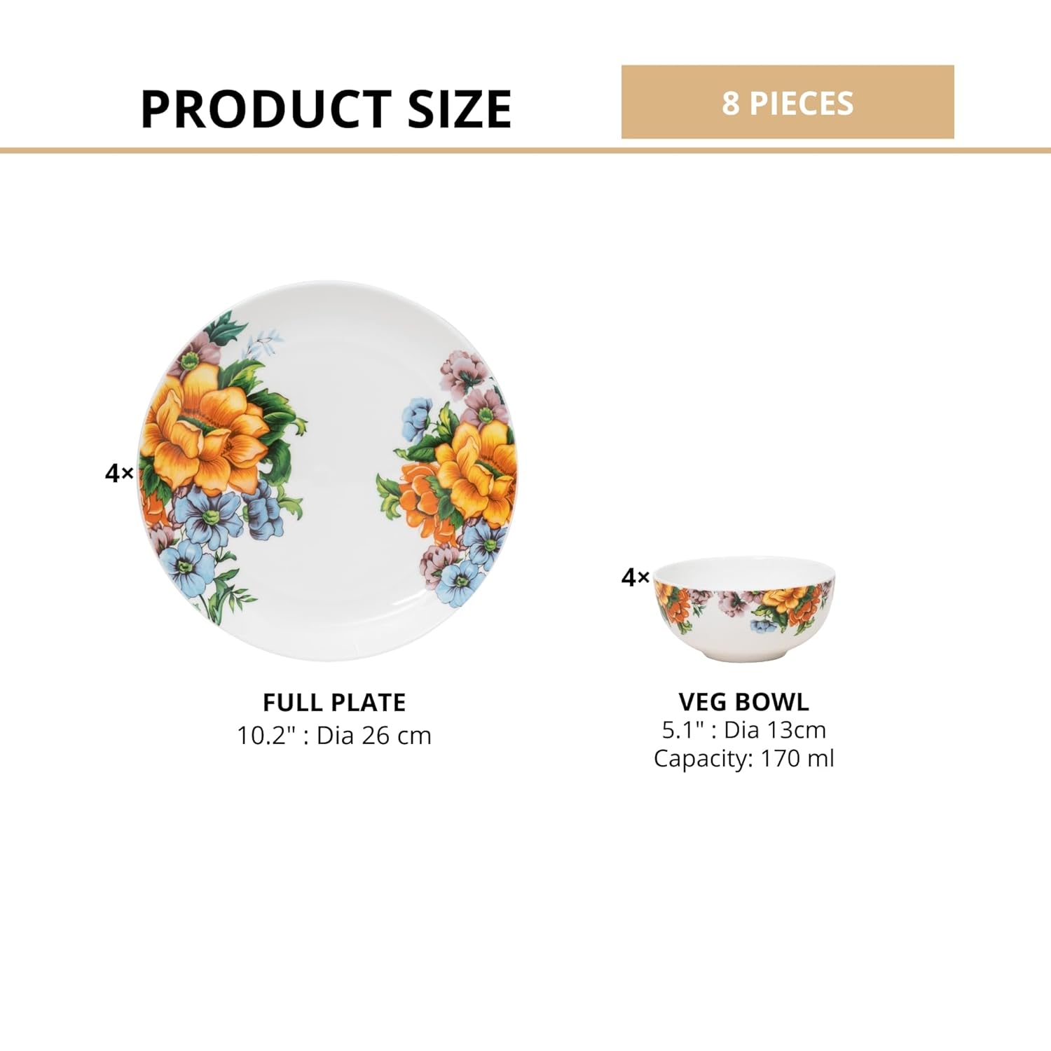 Clay Craft Fine Ceramic Eco Dinner Set, Enchanting Gold, for Family of 4, Dinner Set Ceramic, Crockery Set, Dining Set for Dinner, Crockery Set for Gift, Kitchen Set (ECO4, 8 Pieces)