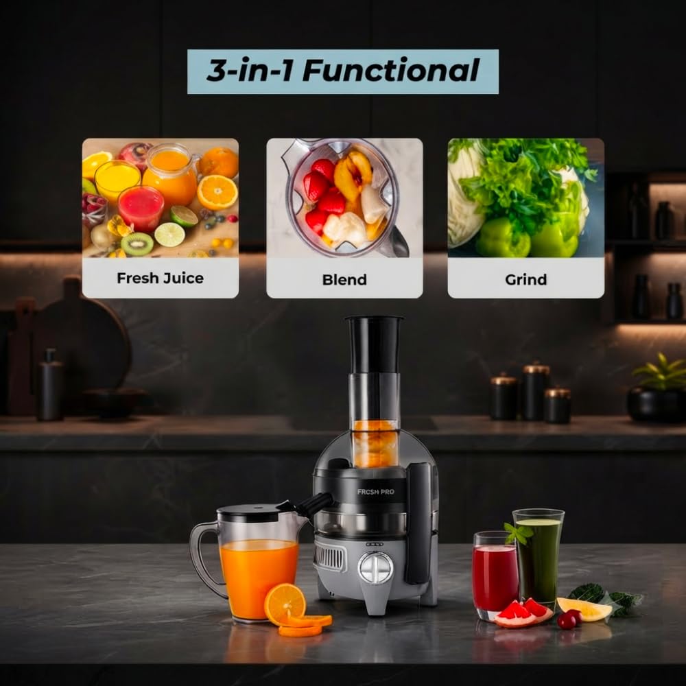 Usha Fresh Pro 500W Juicer with XL Full-Mouth Feeding Tube | 1L Juice Collector | Inverted Sieve for Easy Cleaning | 100% Copper Motor | 2-Speed Control | 5-Year Motor Warranty