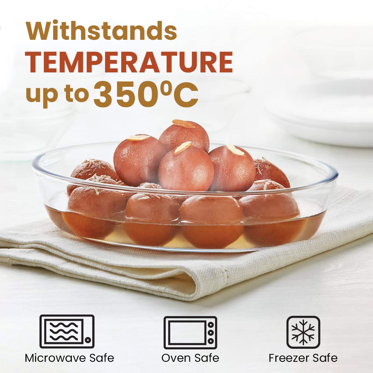 AGARO Elite Borosilicate Glass Baking Tray for Kitchen, 1600 ml, Baking Dish, Serving Bowl, OTG, Oven & Microwave, Dishwasher and Freezer safe, Oval, Transparent, Glass Bowl Container