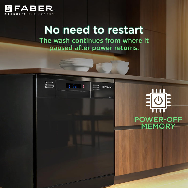 Faber 14 Place Free Standing Dishwasher|8 Wash Programs| LED Display| Adjustable Racks | Auto Power Wash| Child Lock | 2