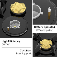 Faber 4 Burner 78Cm HOB |Auto Ignition| HOB PRIME HT784 CRS BR CI AI |Metal Knobs| Cast Iron Pan Support|HOB/Cooktop Hyb