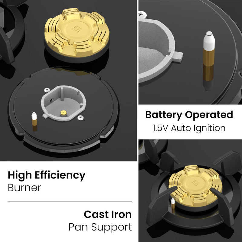 Faber 4 Burner 78Cm HOB |Auto Ignition| HOB PRIME HT784 CRS BR CI AI |Metal Knobs| Cast Iron Pan Support|HOB/Cooktop Hyb