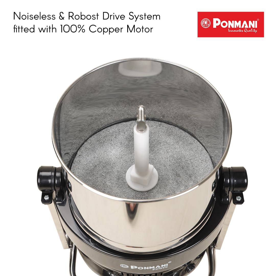 Ponmani Power Plus - 3Ltr Tilting Wet Grinder (Black, 225W Copper Motor, Fast Grinding)