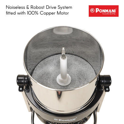 Ponmani Power Plus - 3Ltr Tilting Wet Grinder (Black, 225W Copper Motor, Fast Grinding)