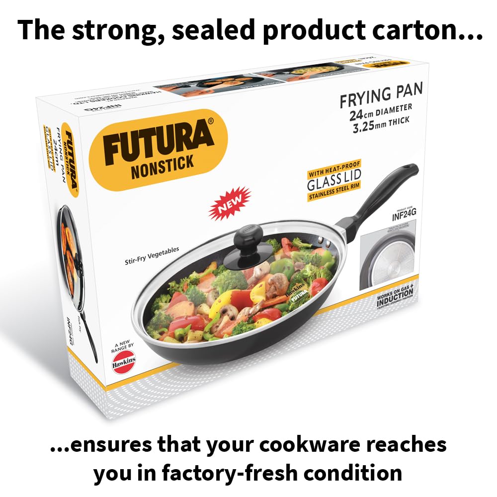 Hawkins Futura 24 cm Frying Pan, Non Stick Fry Pan, Induction Frying Pan, Black (INF24)