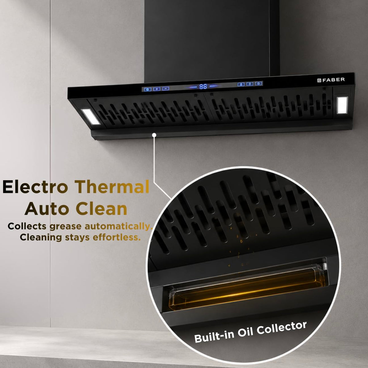 Faber SLIMX 90cm 1500m³/hr BLDC Autoclean Filterless T-Shape Chimney||Built In Oil Collector|Touch & Gesture Control|12Y